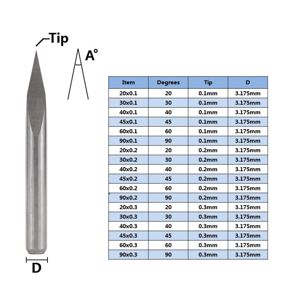 3 Randpyramide Gravur Bits 10 stücke 30/30/40/45/60/90 Grad Tipp 0,1-0,3 mm 3.175mm Schaft CNC 3D Frässchneider-10 stücke 45dx0.3mm.