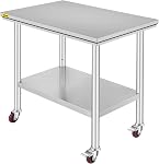 VEVOR 36x24x33.5 inch Stainless Steel Work Table with Wheels Prep Table with casters Heavy Duty Work Table for Commercial Kitchen Restaurant Business Garage 350 lb Capacity