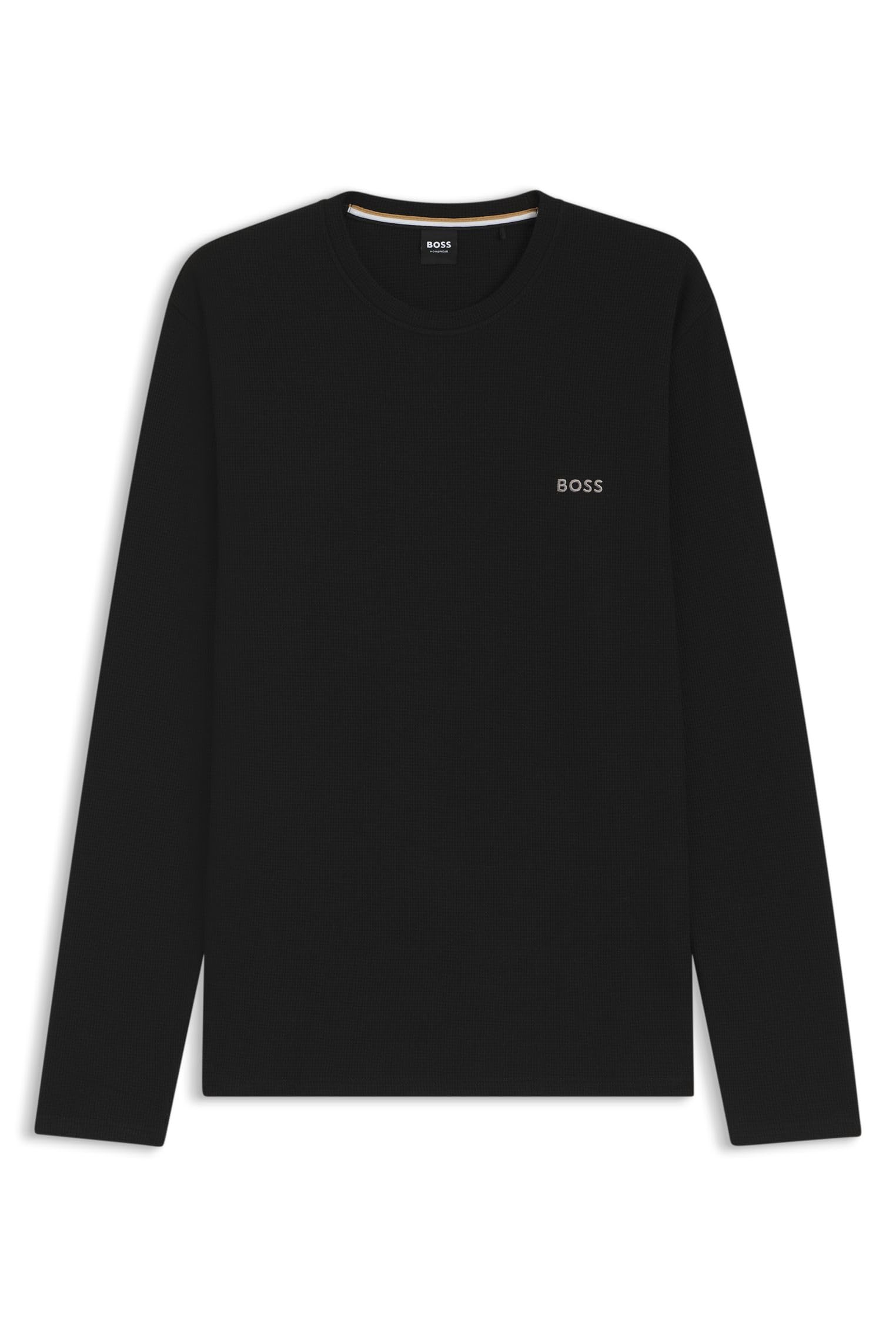 BOSS Mens Waffle LS-Shirt Ottoman Pyjama T-Shirt with Embroidered Logo Black