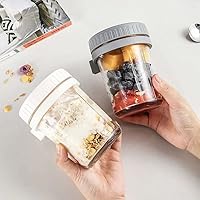 Vista 6 de Contenedor de avena durante la noche, conservas de vidrio de avena con tapas y cuchara, cereales de 10 onzas, leche, ensalada de frutas, con marcas