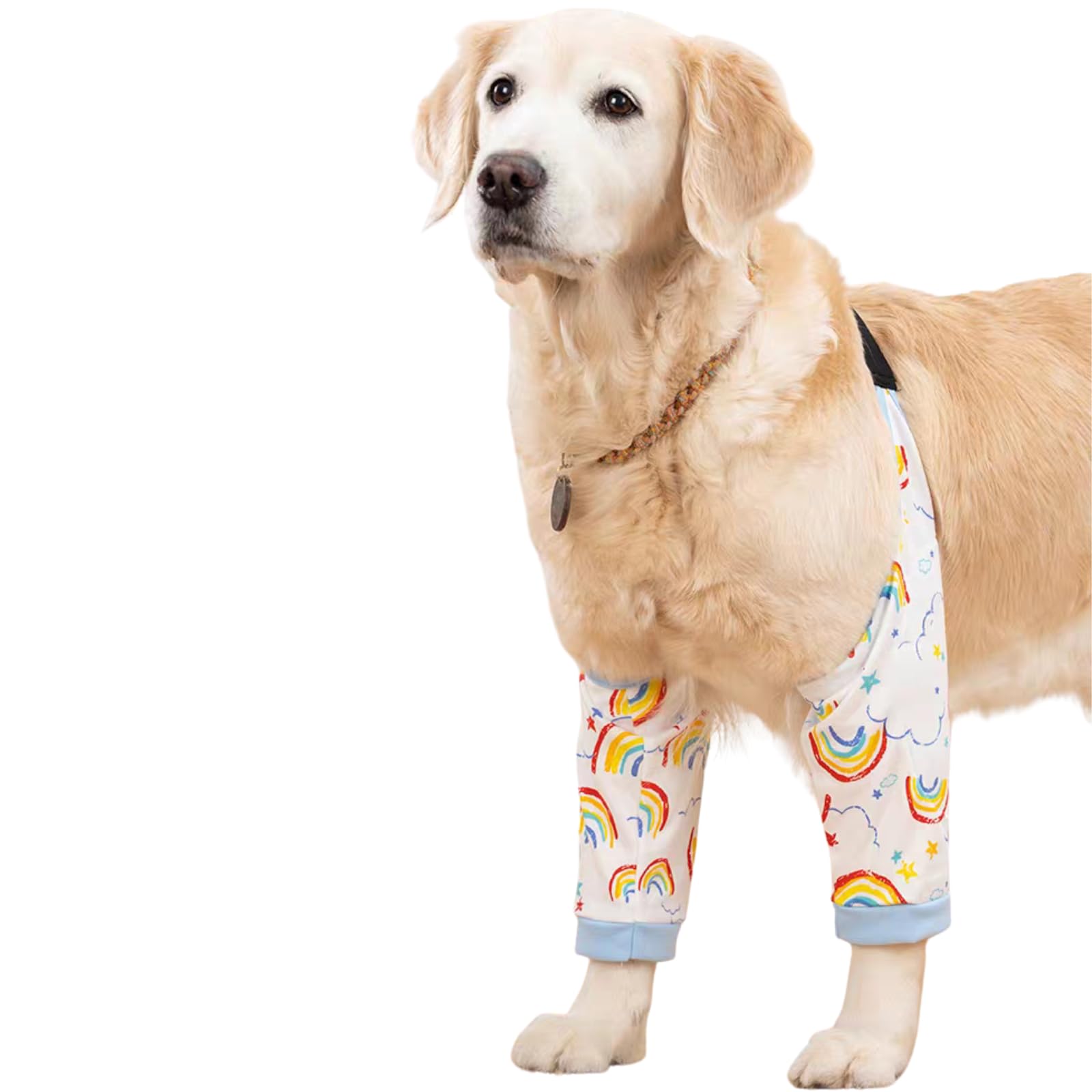 HDKUW Dog Elbow Protector, Dog Front Leg Recovery Sleeve for Prevent Licking Wound, Elbow Sleeves with Mesh Pad for Medium Large Dogs Rainbow XL