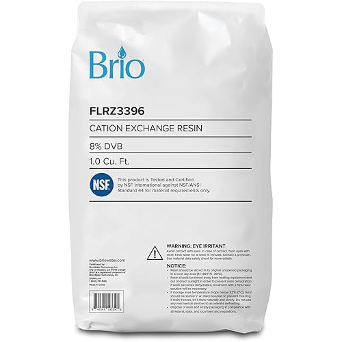 Brio Resin Refill for Water Softener Systems & Cartridges | Cation Exchange Resin, 8% Cross-Linked DVB | NSF/ANSI 44 Certified | 1 Cubic Ft. Bag