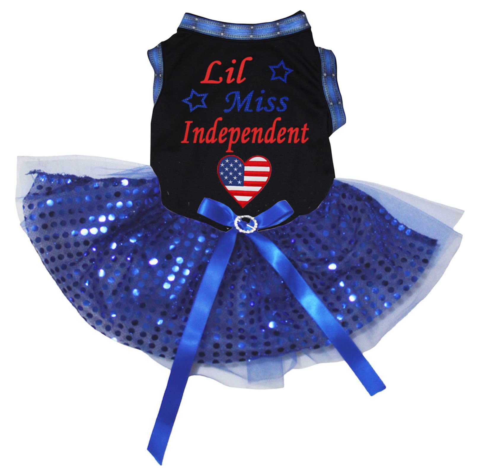 Robe pour chiot Lil Miss Independent USA vêtement denim paillettes bleu taille S