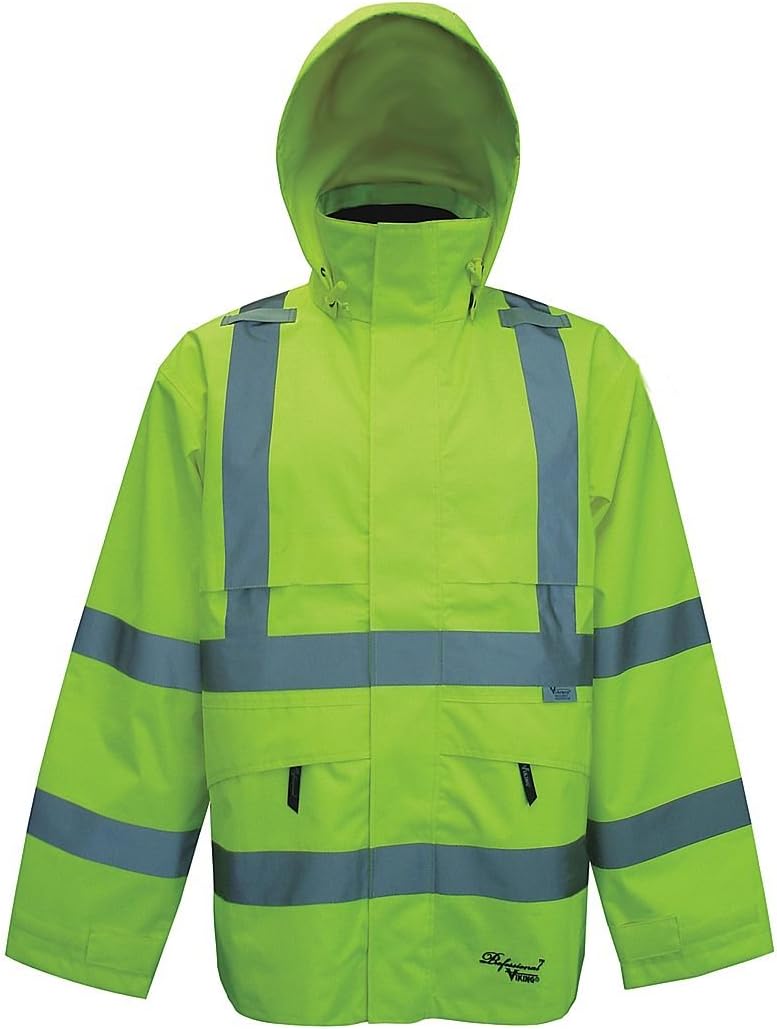 VikingProfessional Journeyman 300 Denier Trilobal Rip-Stop Waterproof Hi-Vis Safety Rain Jacket with 2” Reflective Tape