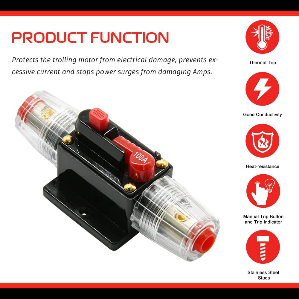 Apeixoto Car Audio 100Amp Resettable Fuse Circuit Breaker for Audio System Protection 12-24V DC for Car Audio Amps Overload Protection Fuse (100A) : Automotive