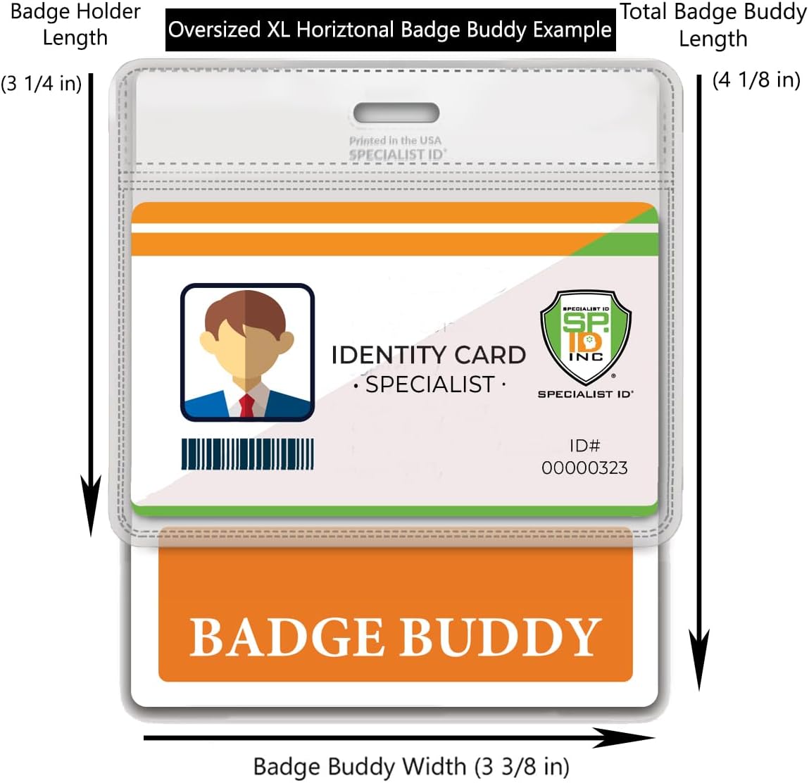 Bulk 20 Pack - Oversized Custom Badge Buddy Horizontal - Extra Large Badge Buddies Role I’D Backer Card for Nurses - 3 3/8 X 4 1/8 - Wear with I’D Holder - USA Printed by Specialist ID (Orange)