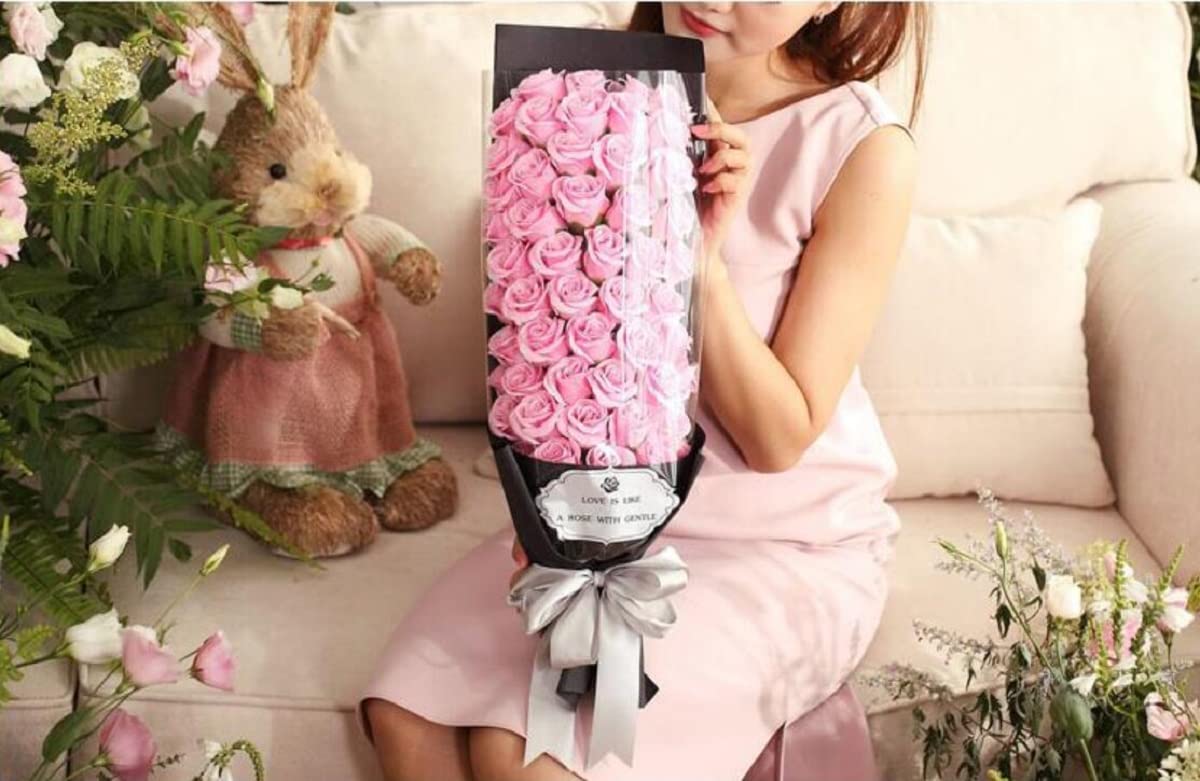 Savon Parfumé Rose Fleur 51 Roses Bouquet De Fleurs Artificielles Cadeau Fleur De Savon Boîte-Cadeau Bouquet pour La Saint-Valentin Fête des Mères Anniversaire Mariage,Rose