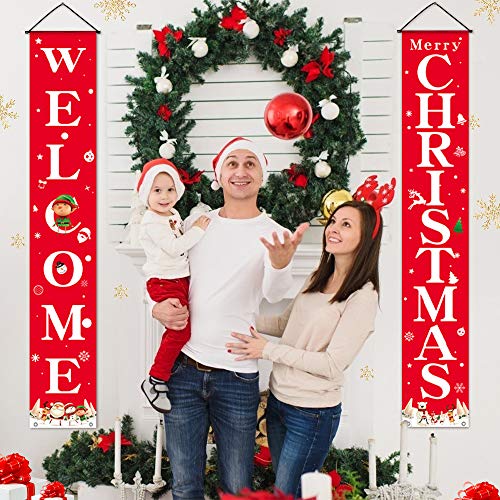 Eaaglo 2Pcs Outdoor Christmas Decorations Merry Christmas Sign Banners, Christmas Door Decoration Hanging Banner, Christmas Porch Signs For Xmas Holiday Front Decor Home Wall Indoor Outdoor #TOP5