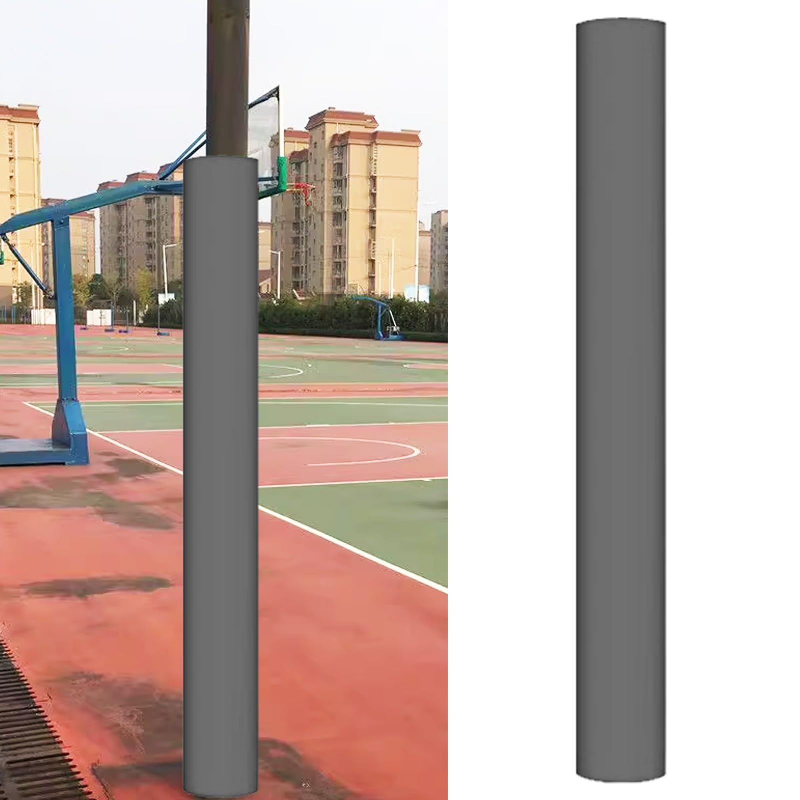 Uniwersalna wyściółka kijka do koszykówki na świeżym powietrzu – wysokość 183 cm, szara poduszka ochronna na kije 16 cm, bezpieczny sprzęt sportowy dla koszykarzy i fanów
