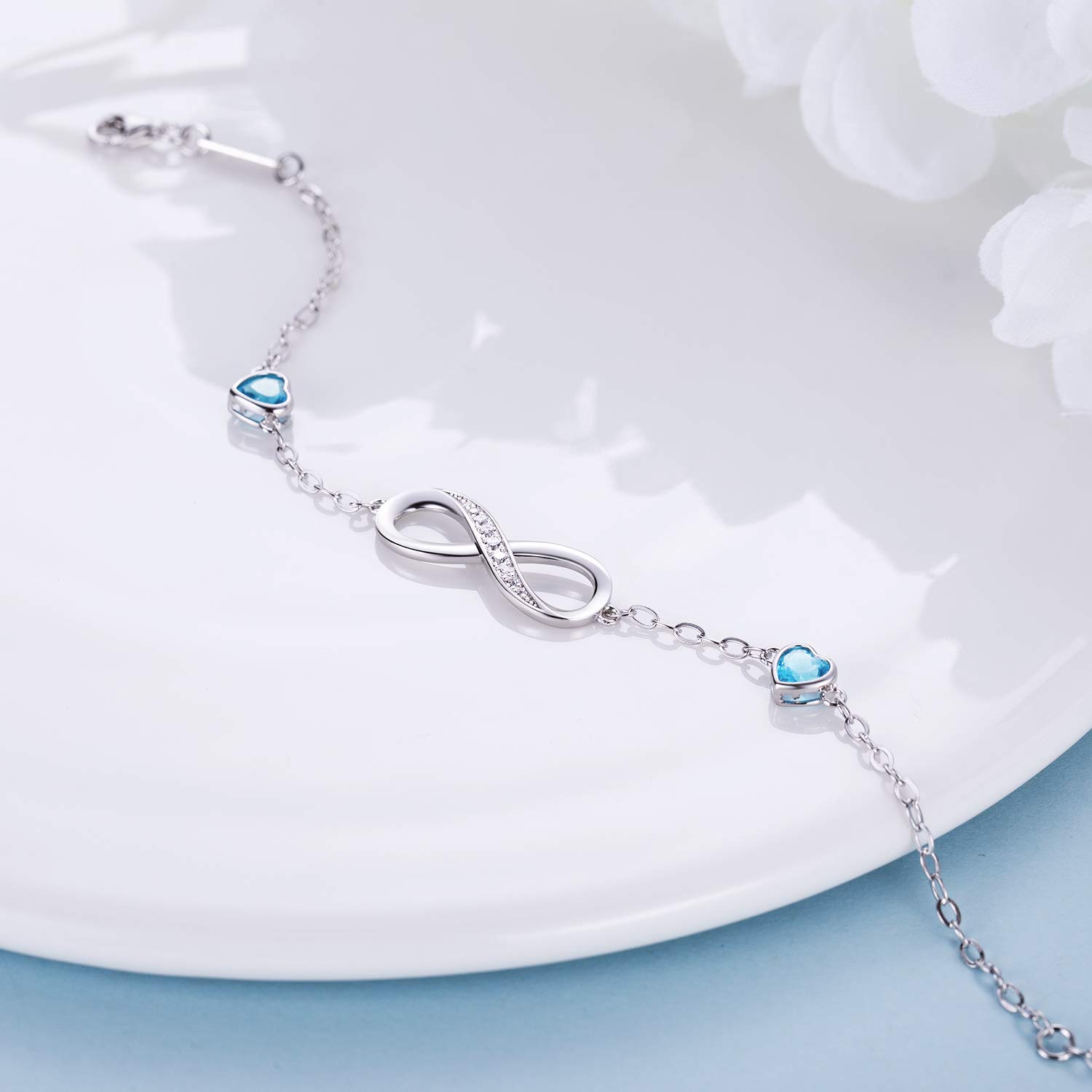 Billie Bijoux Pulsera para mujer Plata de ley 925 Infinito sin fin Símbolo de amor Pulsera de mujer ajustable con dijes, regalo de joyería para mujeres y niñas