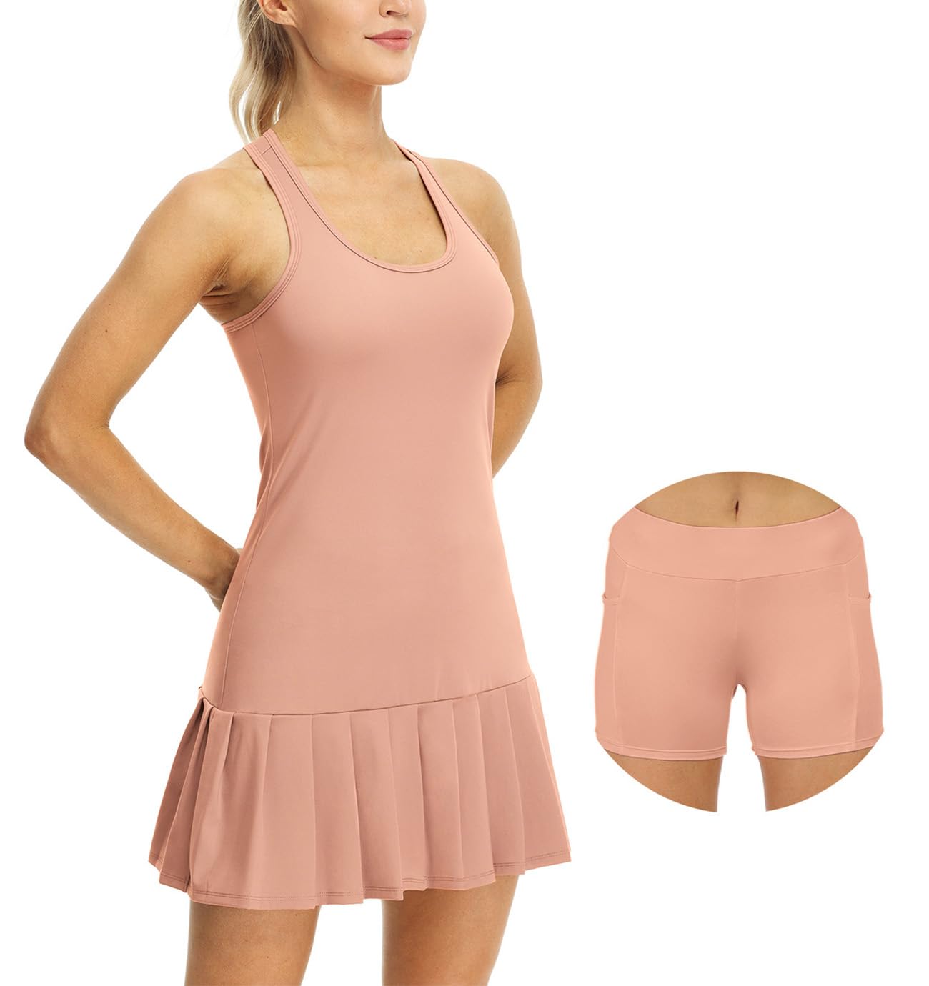 icyzone Vestido de Tenis para Mujer con Pantalones Cortos Racerback para Deporte, Golf