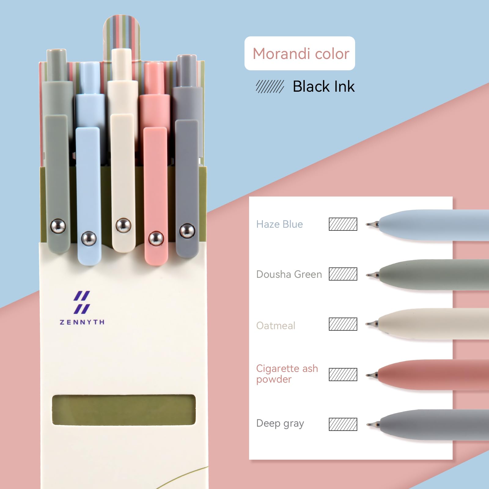 MengRan Gel Ink Pens Set,0.5mm Fine Point Tip,Quick Drying Ink, Cute Fancy Pens for Women Gifts for Women (5 Pcs Morandi-Black Ink) - Image 3