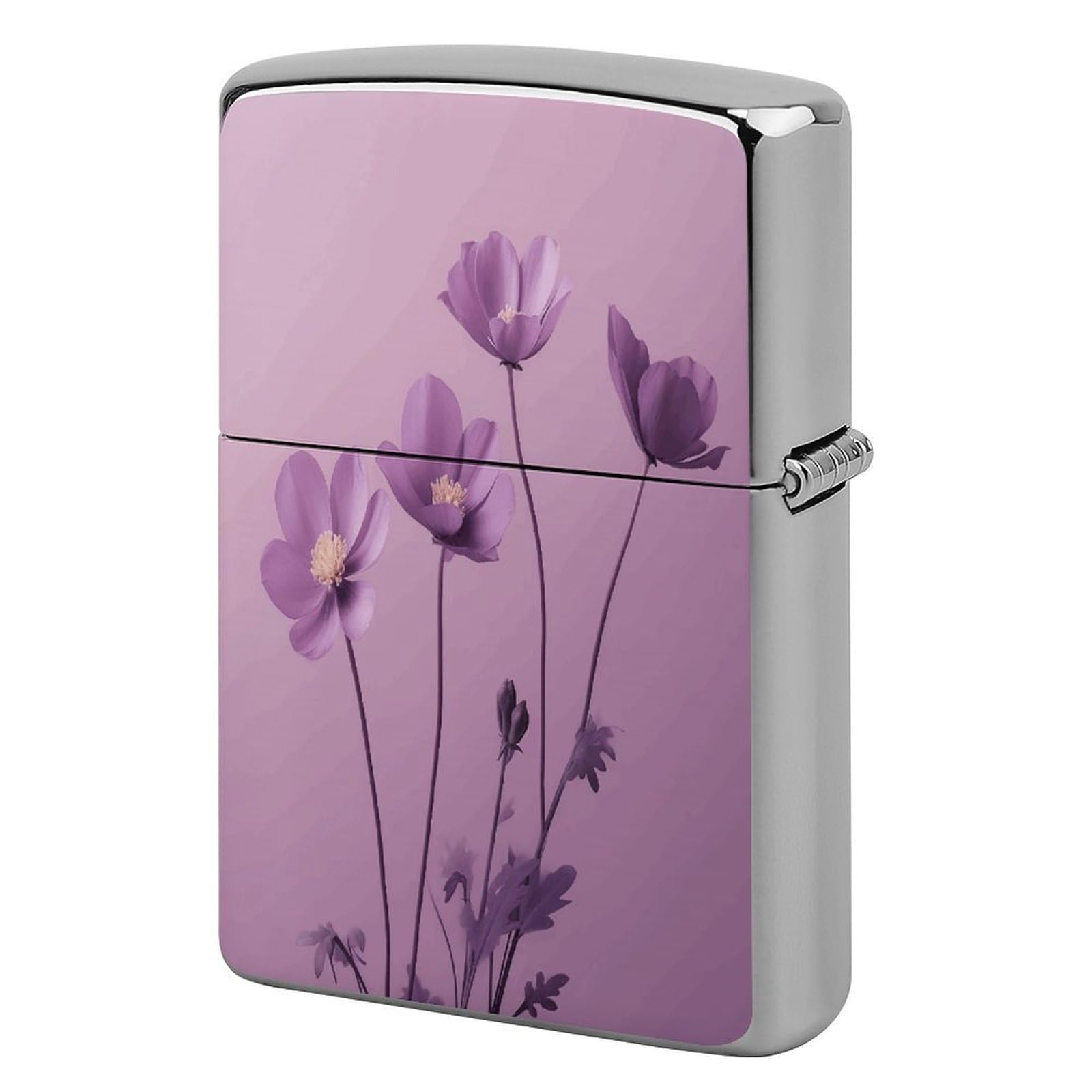 Fodpand Style Flowers On Purple Background Metal Lighter Case Cover Lighter Sleeve