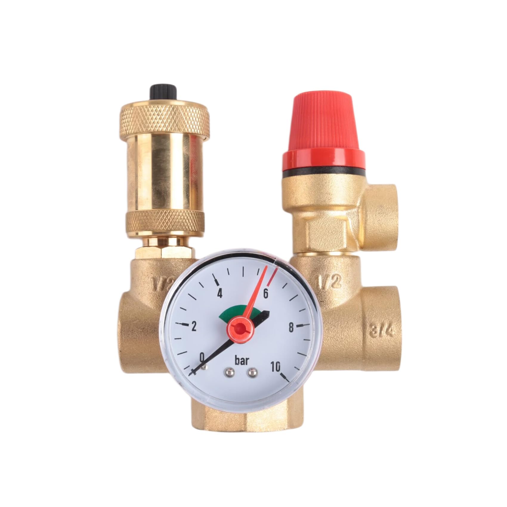 Hndhbfgrt Brass Quick Bleeder Valve Pressure Relief Safety Group for Boiler, for Heating System for Home, Hotel, with Pressure Gauge, DN25
