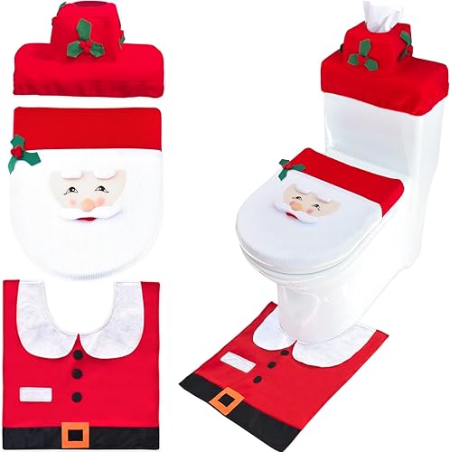 ZeeDix Juego de fundas de asiento de inodoro de Navidad, 3 piezas, diseño de muñeco de nieve rojo, Papá Noel, suave, para decoración de baño de disponible en Yaxa Venezuela