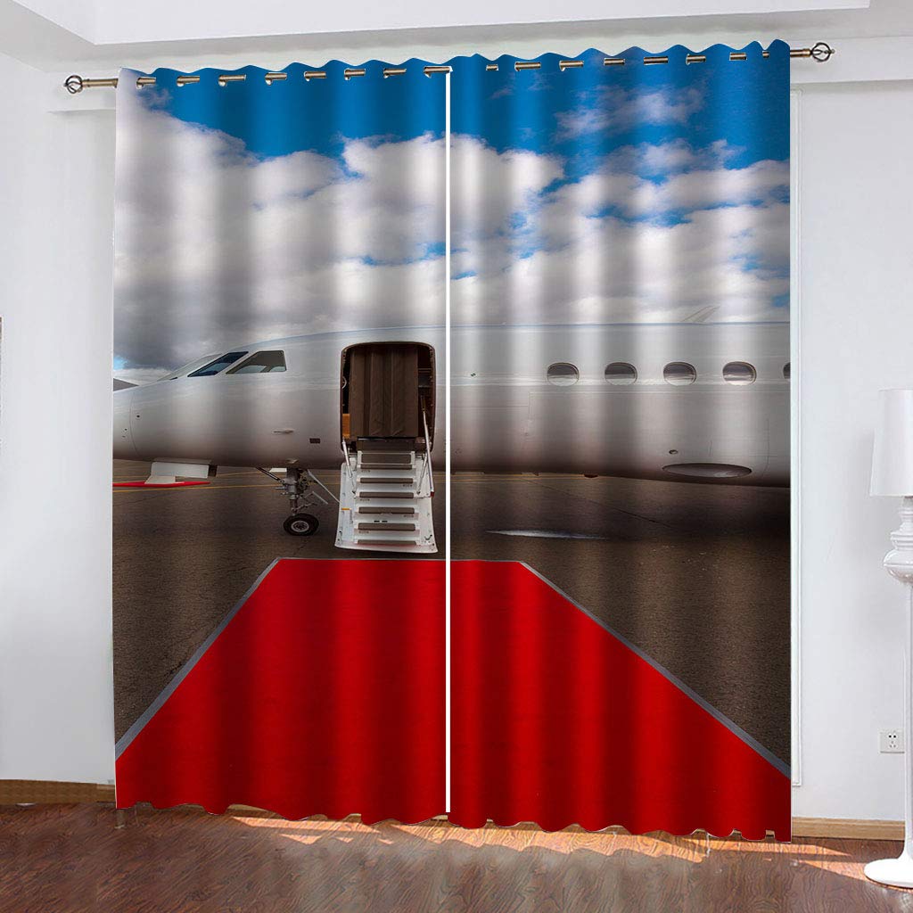 Thermovorhang Fensterdekoration 3D Der Rote Teppich Flughafen Must Vorhang Blickdicht Gardinen Kinderzimmer 280x160Cm Schlafzimmer Verdunkelungsvorhang Vorhänge Wohnzimmer Muster Ösen 2Er Set