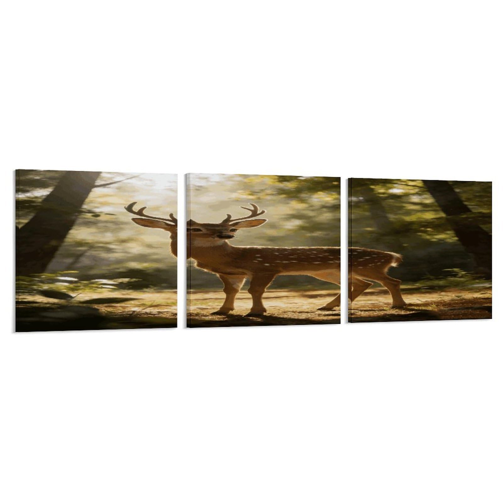 Khauerbc Style Set Of 3 Deer Encounter The Dawn Light Wall Art，Paintings Artwork For Living Room, Hallway, Bedroom, Office Wall Decor For Living Room, Hallway, Bedroom, Office Paintings Artwork 8X8 Inch