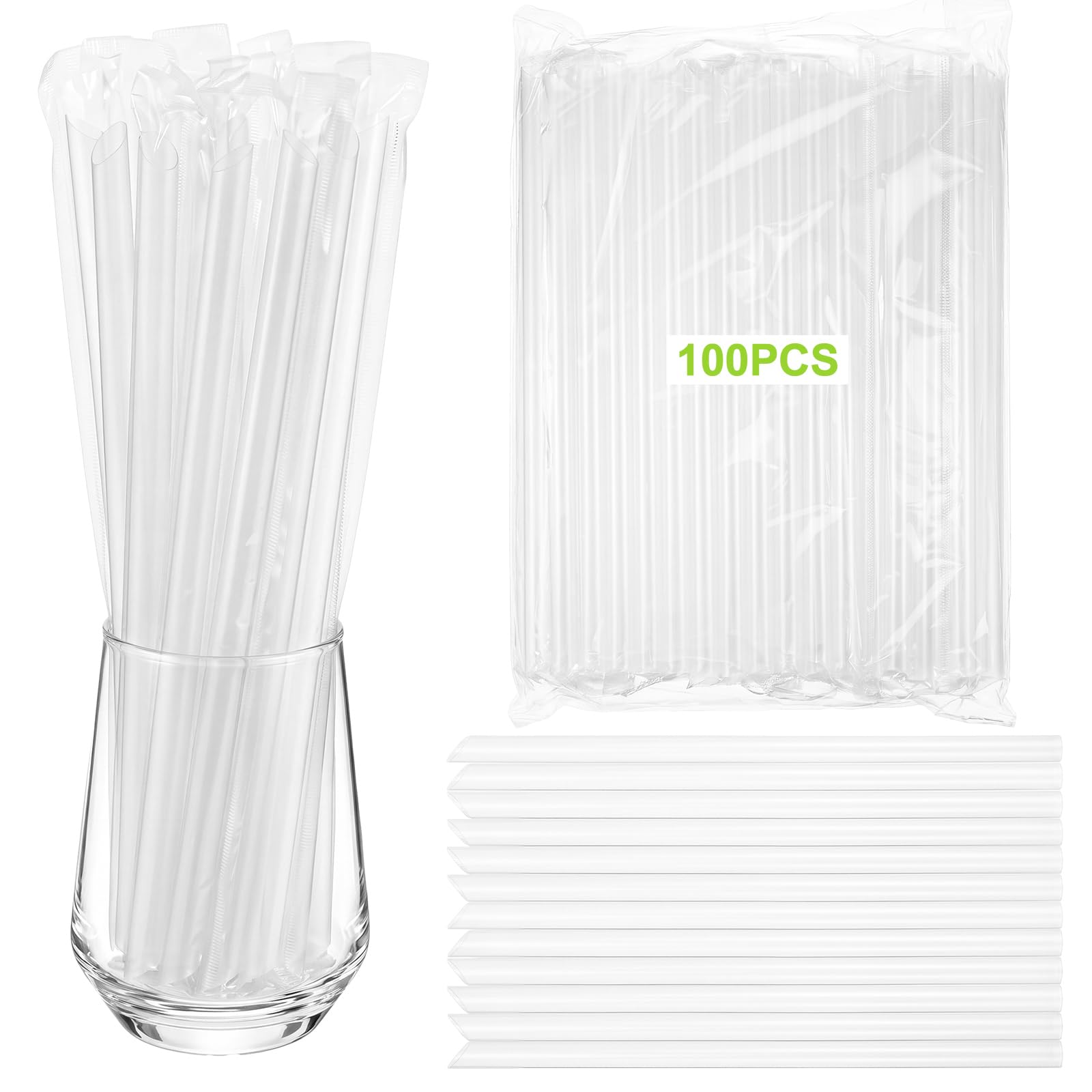 Tessco for You 100 Pcs 9.84 Inch Boba Straws 10mm Wide Clear