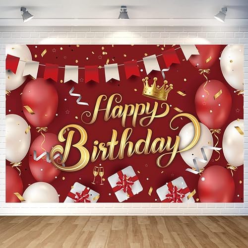 Telón de fondo de cumpleaños con texto en inglés Happy Birthday para decoración del hogar, suministros de fiesta, 70.8 x 47.2 pulgadas (oro rojo)