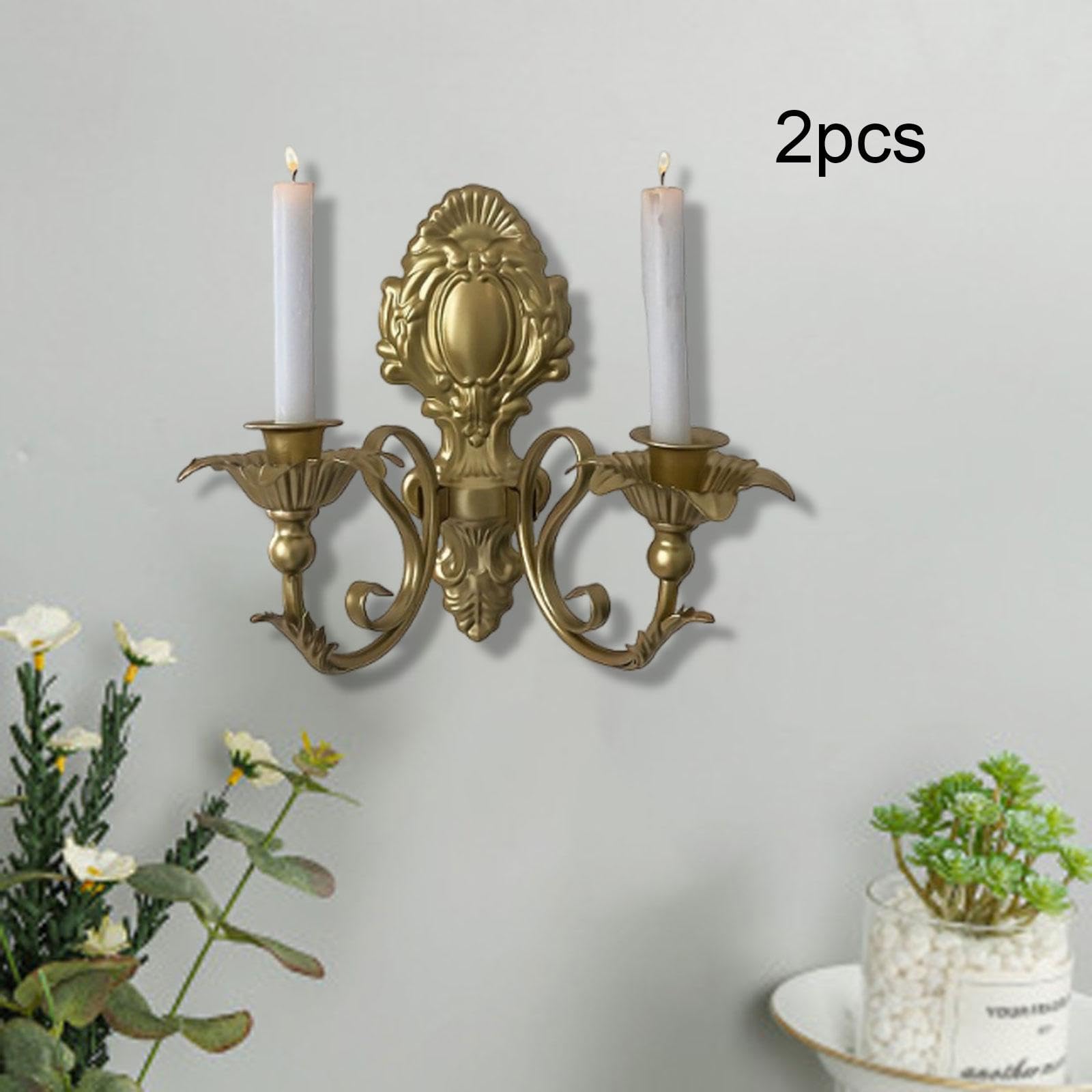 MagiDeal Lot de 2 Chandelier Mural, Bougeoirs Muraux en Fer à Suspendre, Applique Murale Décorative Candélabre Rétro, Décorations Murales de Jardin Maison, Porte-Bougie pour Salon, Couloir, or