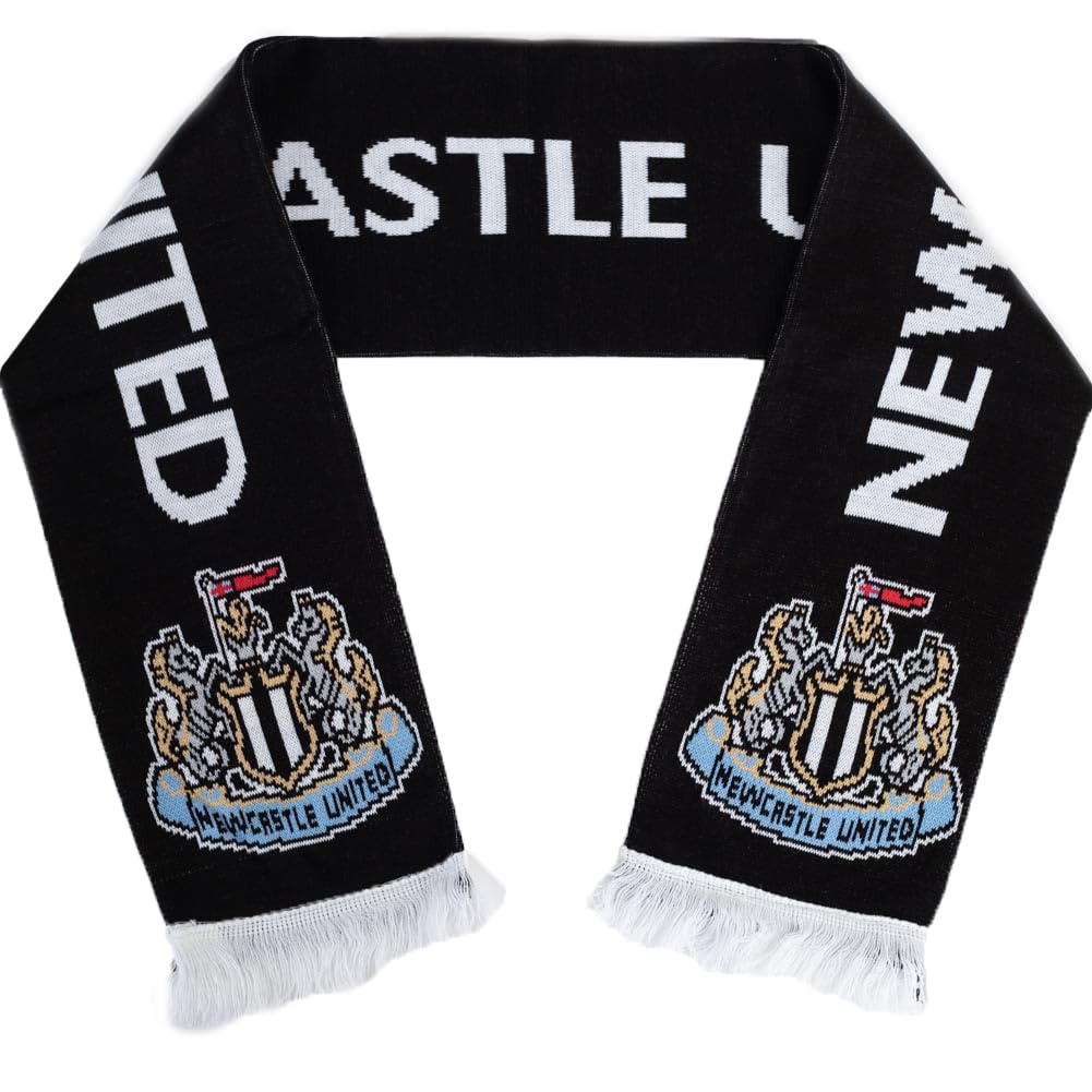 Newcastle United FC Scarf, Black and White, 132 cm x 19 cm, Jacquard Knit (Crest Scarf)