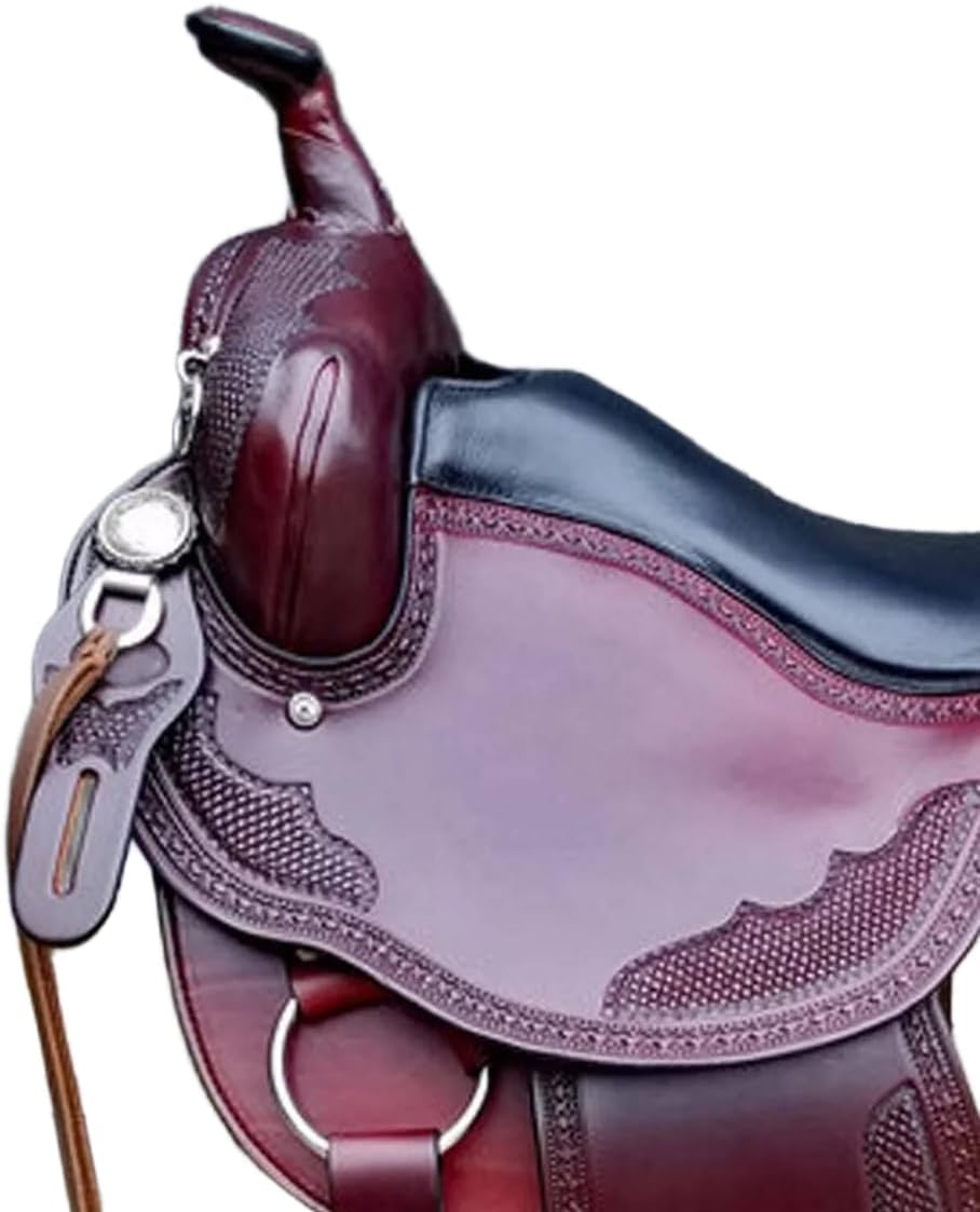 Leather Western Barrel Racing Premium Horse Saddle Tooled Carved Best Horse Riding Trail Equestrian Best Riding for Rider Tack, Size:10-18 inches Seat, MOD-SY-07