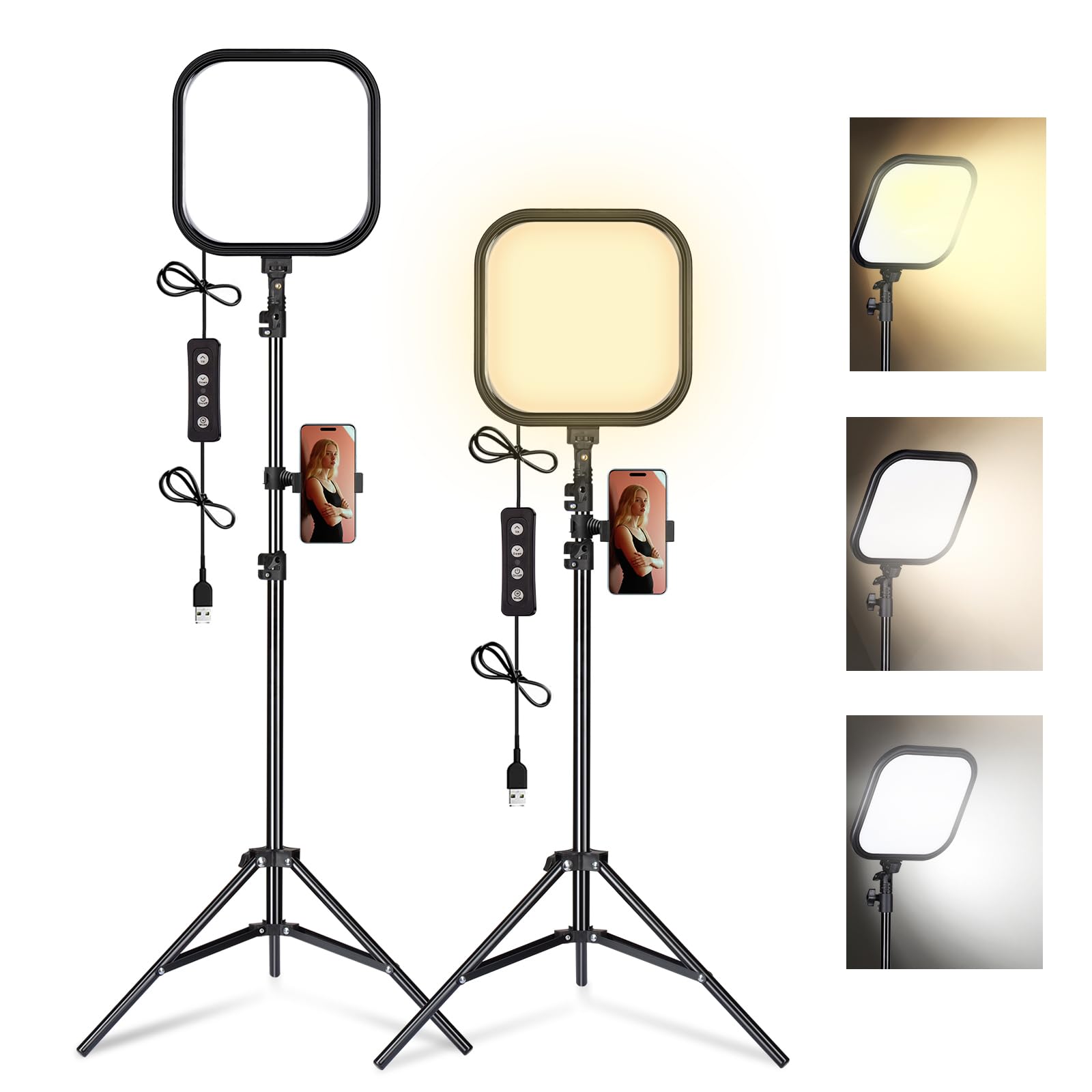 2-Pack LED Video Light Kit, 15W Studio Light,2500-8500K Color temperatue with Tripod Stand&Phone Holder,78" Dimmable Stream for Video Recording, Game