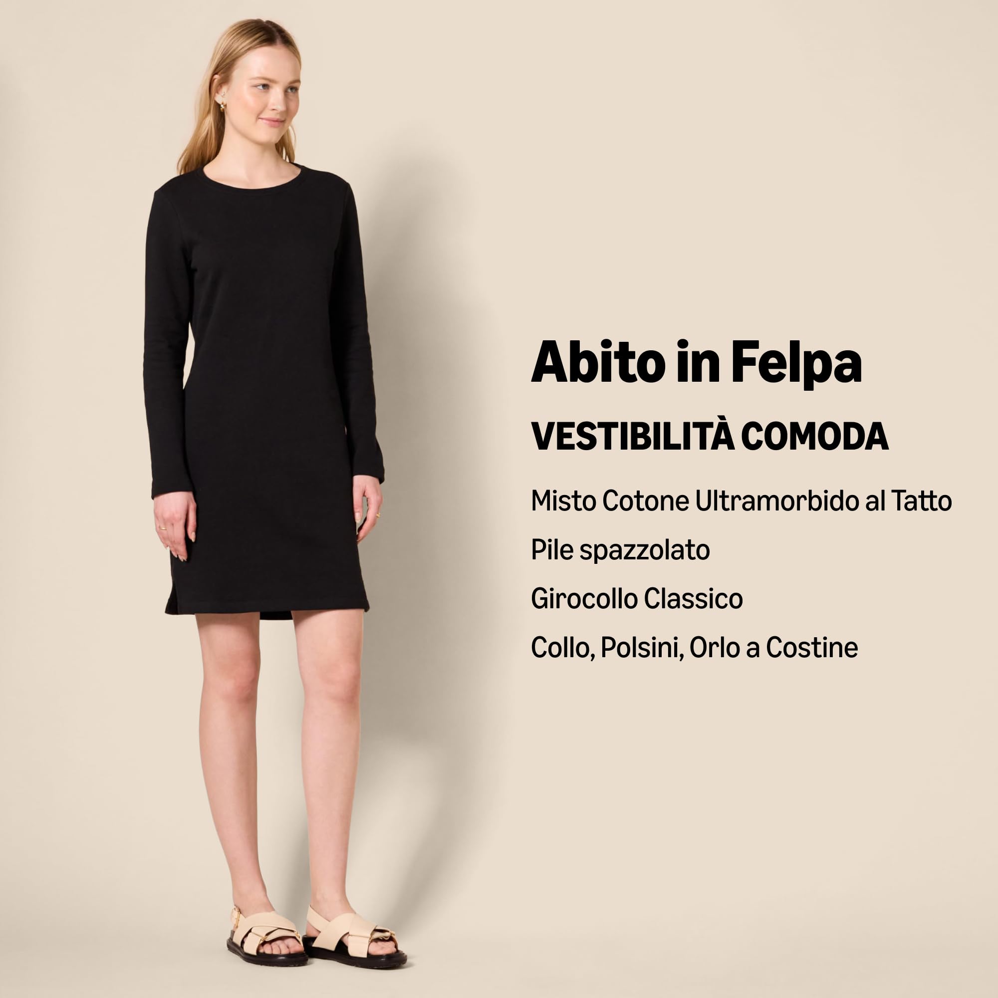 Amazon Essentials Abito Girocollo in Pile a Maniche Lunghe sopra Il Ginocchio Donna