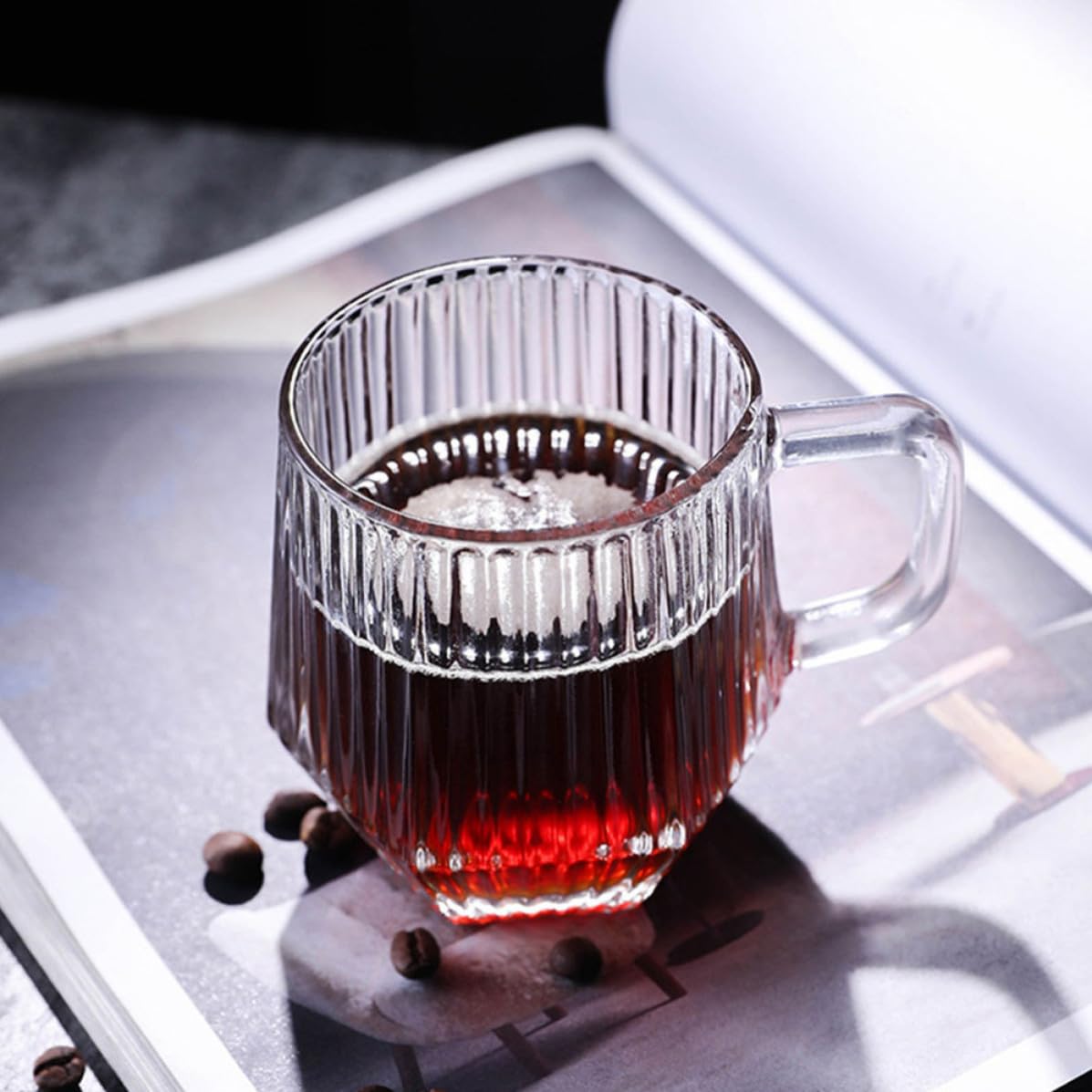 MAGICLULU Set 6 Tazze in Vetro con Manico, Bicchieri a Righe Verticali, Design Raffinato e Classico, per Caffè, Tè e Bevande Calde o Fredde