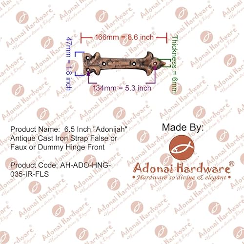 Adonai Hardware "Adonijah" Antique Cast Iron Strap False Or Faux Or Dummy Hinge Front (6.5" X 4 Pack,Antique Brushed Nickel)For Barn Doors, Gates, Cabinets,Wooden Box,Furniture,Chest, Trunks And Sheds #TOP5