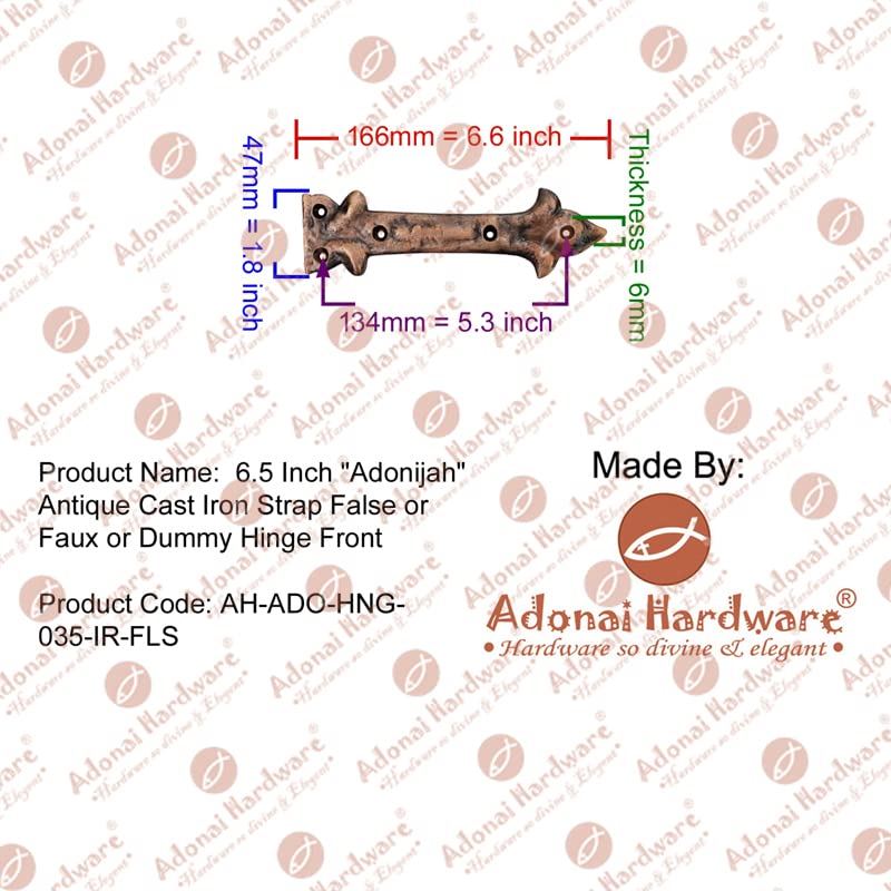 Image of Adonai Hardware Adonijah Aluminium Strap False or Faux or Dummy Hinge Front (6.5 inch x 12 Pack, Matte Black) for Barn Doors, Gates, Kitchen Cabinets, Wooden Box, Furniture, Cedar Chest, Trunks
