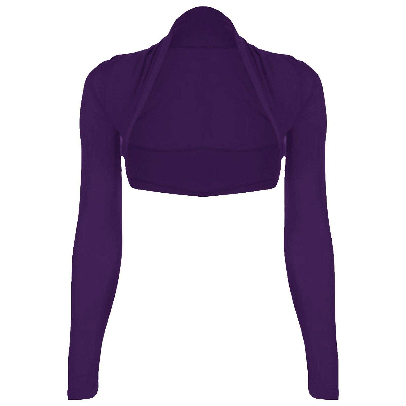 Ladies Long Sleeve Shrug Womens Bolero Cardigan Top ((S/M) 8-10, Purple)