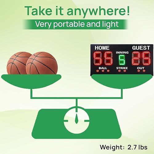 Miniatura 5 de YZ Marcador de béisbol portátil LED para valla, marcador digital de alta luz con control remoto, marcador electrónico inalámbrico recargable,