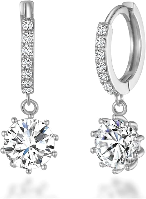 Silver Plated Solitaire Drop Hoop Earrings Created with Zircondia® Crystals