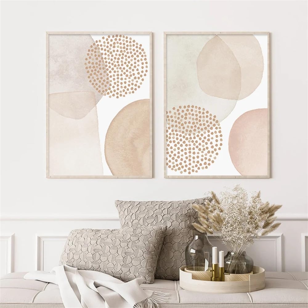 WBYZAC 2 Pieces Poster-Bohemian Abstract Geometry Beige Pink Watercolor Poster Printmaking Modern Wall Art Painting Living Room Office Home Decoration-60 * 70cm (No Frame)