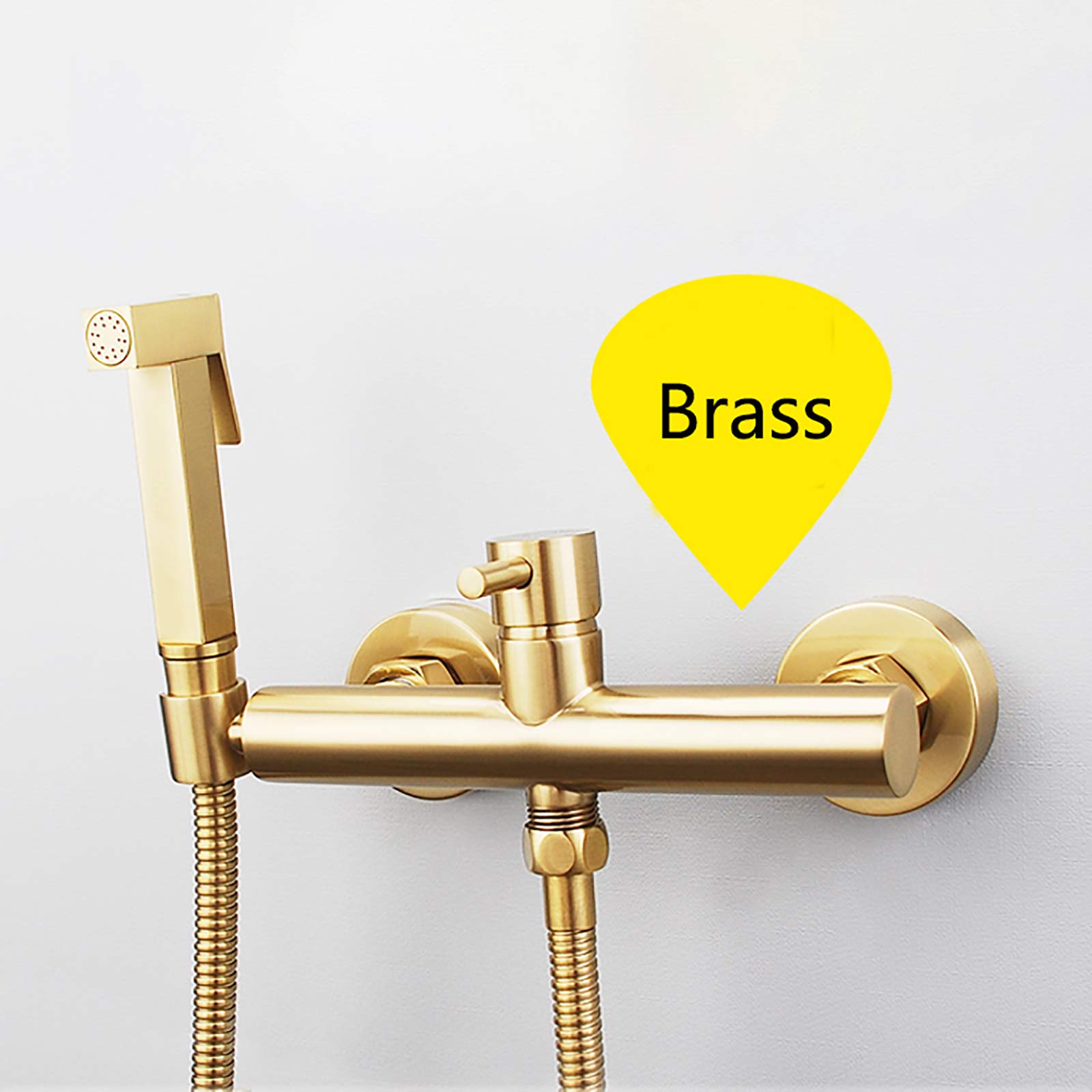 Spruzzatore portatile per bidet per WC, in ottone, portatile, per acqua calda e fredda, con tubo flessibile per il bagno degli animali domestici, igiene personale, cromato (oro spazzolato