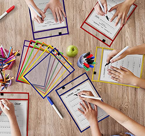 Scribbledo Dry Erase Pockets, 6 Pack Reusable Dry Erase Sleeves With Marker Holder, Colorful Dry Erase Pocket Sleeves For School Or Work, Assorted Colors Sheet Protectors And Ticket Holders #TOP4