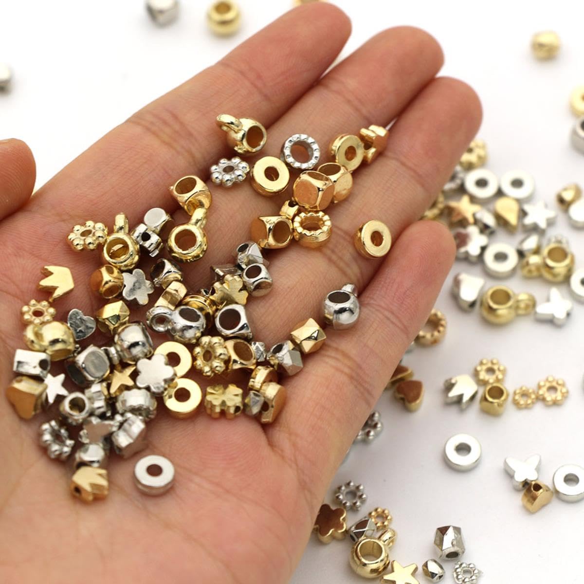 CCB Stili Multipli Perline Distanziali Cuore Perline Rotonde Perline Sfuse Per Creazione Di Gioielli Braccialetti Fai Da Te Artigianato Fatto A Mano 100/200/300 Pezzi-27,200 Pezzi