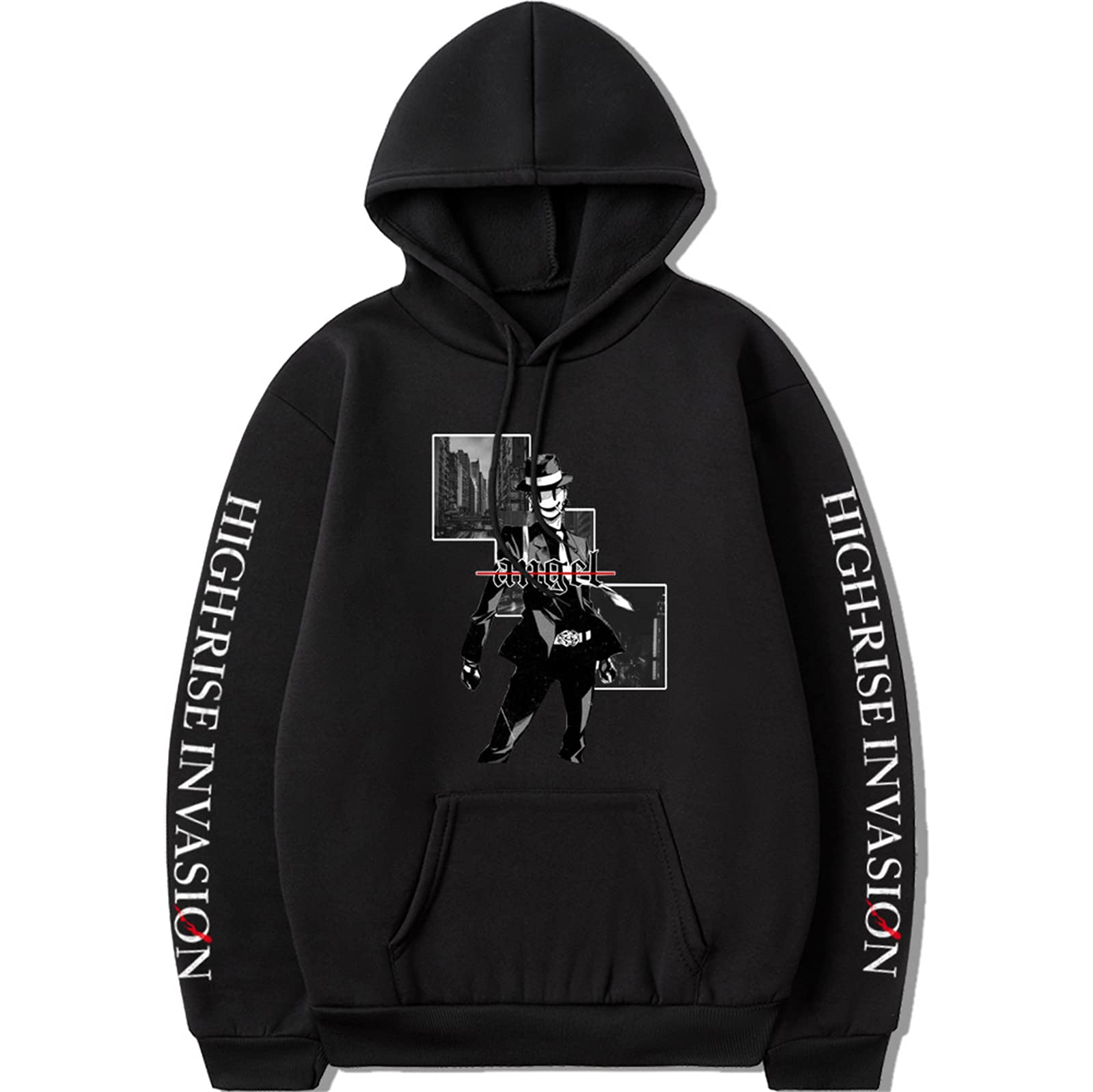 Keephen Men's Black High Rise Invasion Hoodies Japanese Harajuku Unisex Casual Anime Sniper Mask Hooded Pullover Sweatshirt