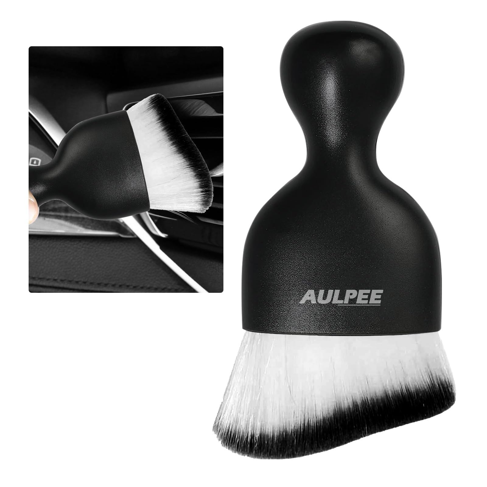 Alupee Car Detailing Brush, Curved Soft Bristles Auto Removal Dust Collectors, Universal Vehicle Dashboard, Air Conditioner Vents etc RV Interior Cleaning Tool Accessories (Black-Black/White)