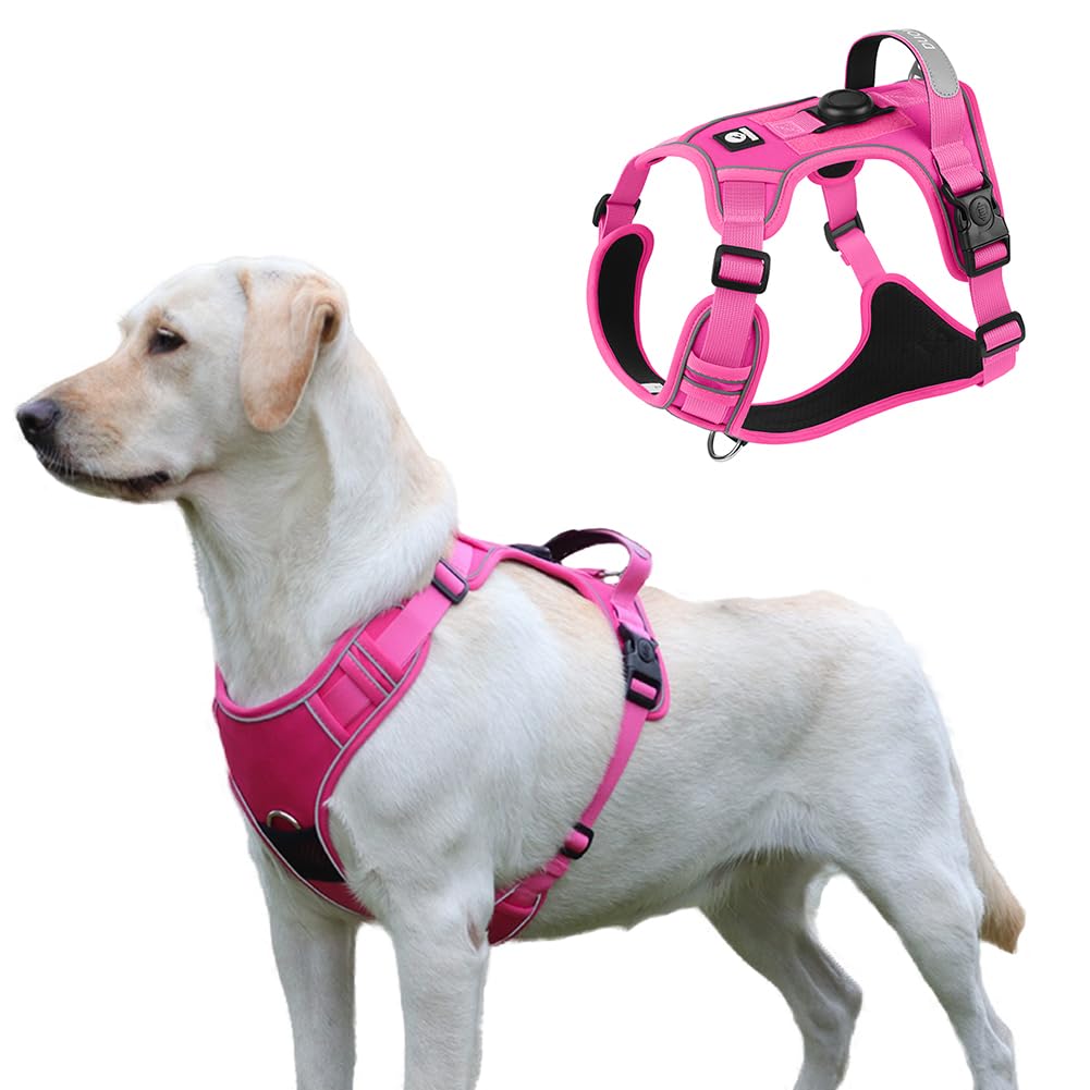 Pink Dog Harness with Airtag Holder, No-Pull Tactical Service Dogs Vest with Handle, Escape Proof Freedom Outdoor Easy Walk Jacket with Back Front