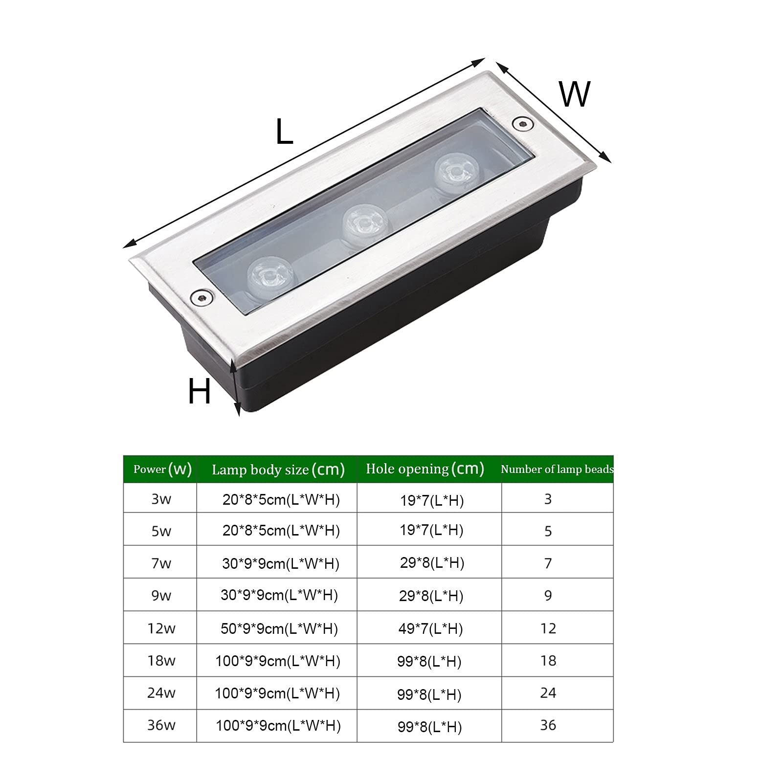 Prostokątny reflektor LED do zabudowy podłogowej, AC85-265 V, wodoodporny IP66, idealny do ogrodu, podjazdu, tarasu, patio, schodów lub krajobrazu