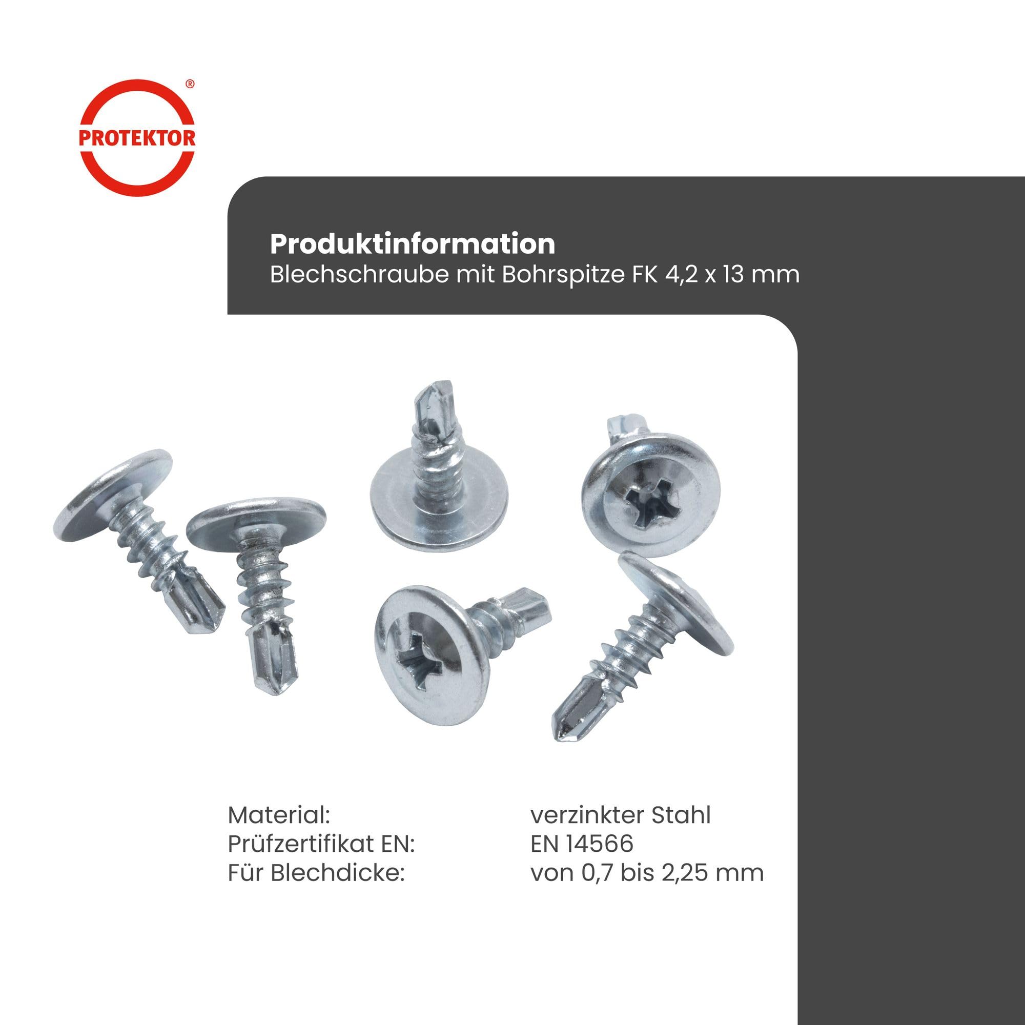 PROTEKTOR 1000x Blechschrauben Flachkopf Kreuzschlitz 4,2 x 13mm Silber | Trockenbau-Schrauben aus verzinktem Stahl, Montage von Decken- und Wandprofilen, Made in Germany