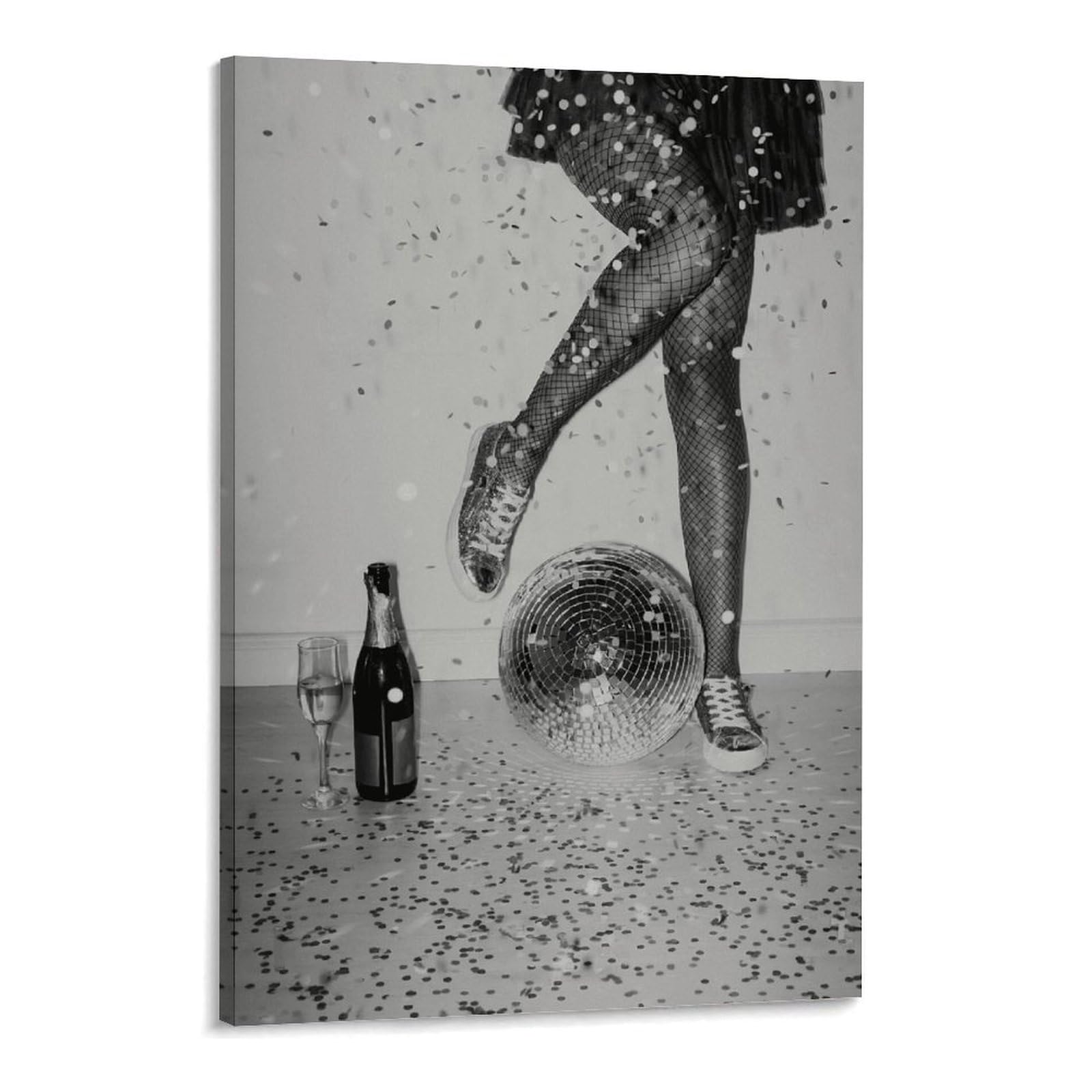 Black And White Disco Ball Poster Funky Retro Disco Posters Vintage Disco Ball Painting Trendy Party Wall Art for Modern Bar Dorm Bedroom Decor Frame-style 16x24inch(40x60cm)