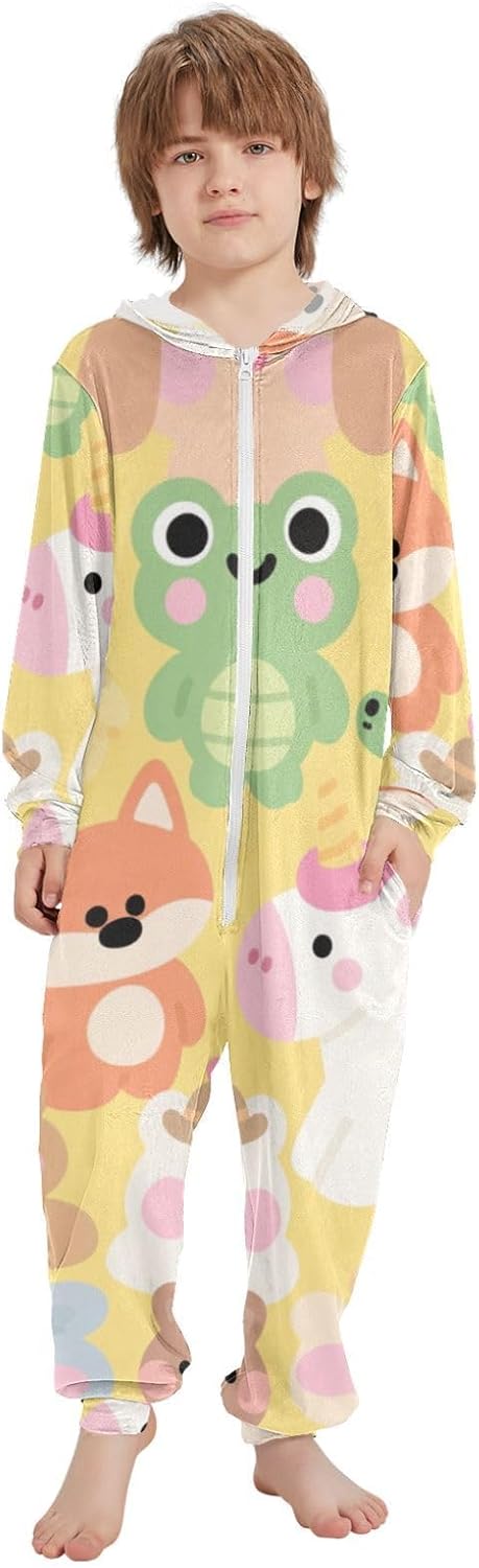 Sleepwear Holiday Pajamas Soft Warm Hooded One-Piecing Loungewear Sleepwear for Parties Sleepovers 4-14Y