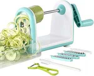 Ourokhome Zucchini Noodle Maker Spaghetti Spiralizer - 5 Blades Vegetable Slicer for Veggie Noodles and Curly Chips
