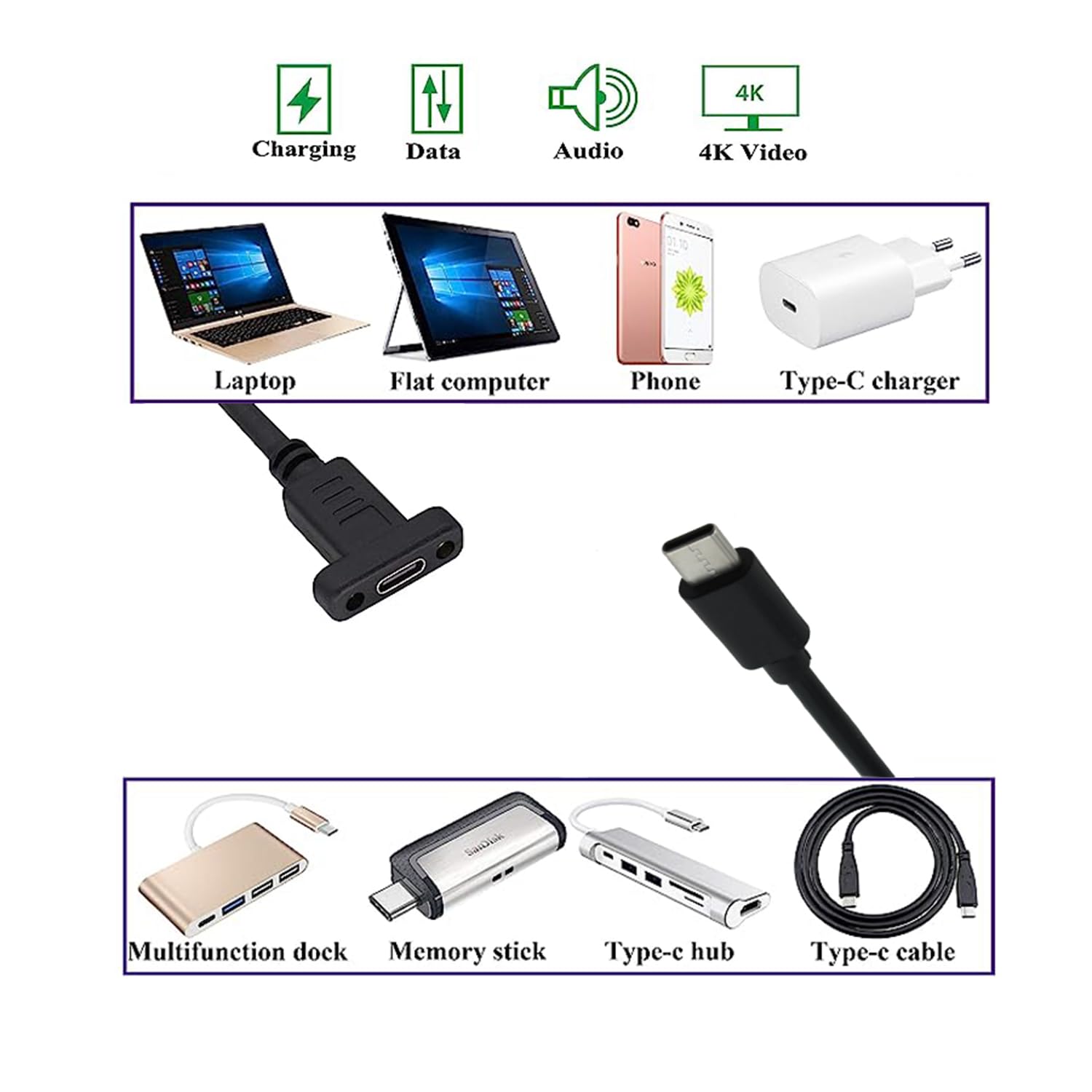 Amazon.com: Maxmoral 2pcs USB Type C 3.1Panel Mount Adapter Cable