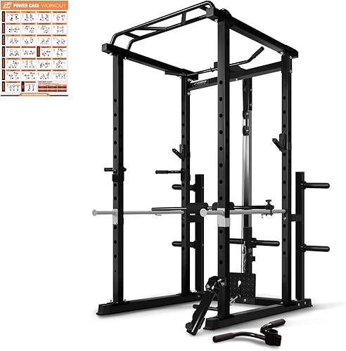 RitFit Jaula de potencia con sistema opcional de máquina LAT PullDownCable CrossoverSmith, estante para sentadillas de 1000 libras para el hogar y