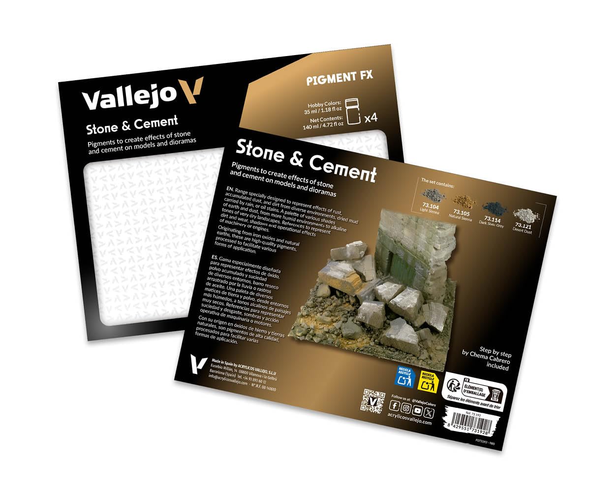 Acrylicos Vallejo Pigmenti Pietra e Cemento - Set di Colori Acrilici per Aerografo, Multicolore