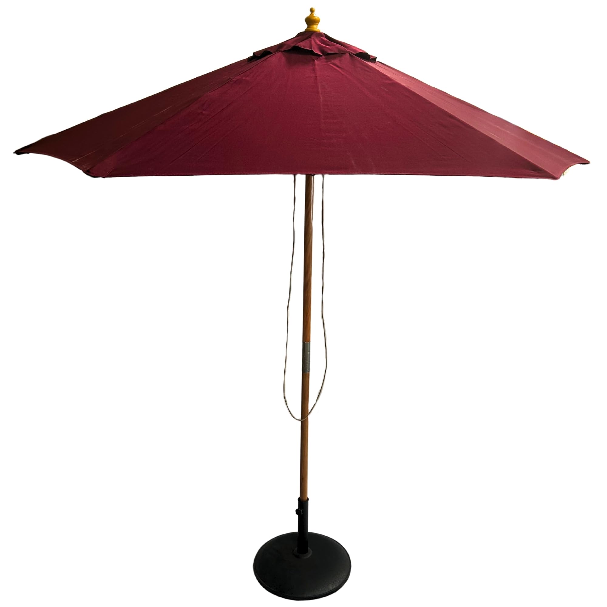 BrackenStyle Wooden Garden Parasol – Pully Operated and Machine Washable Garden Umbrella – 11 Colours - 15kg Black Concrete Base Included (Burgundy)